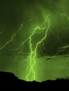 Thunderstorm on a green background