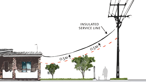 The minimum distance between your trees and your insulated electricity service lines is 0.5 meters