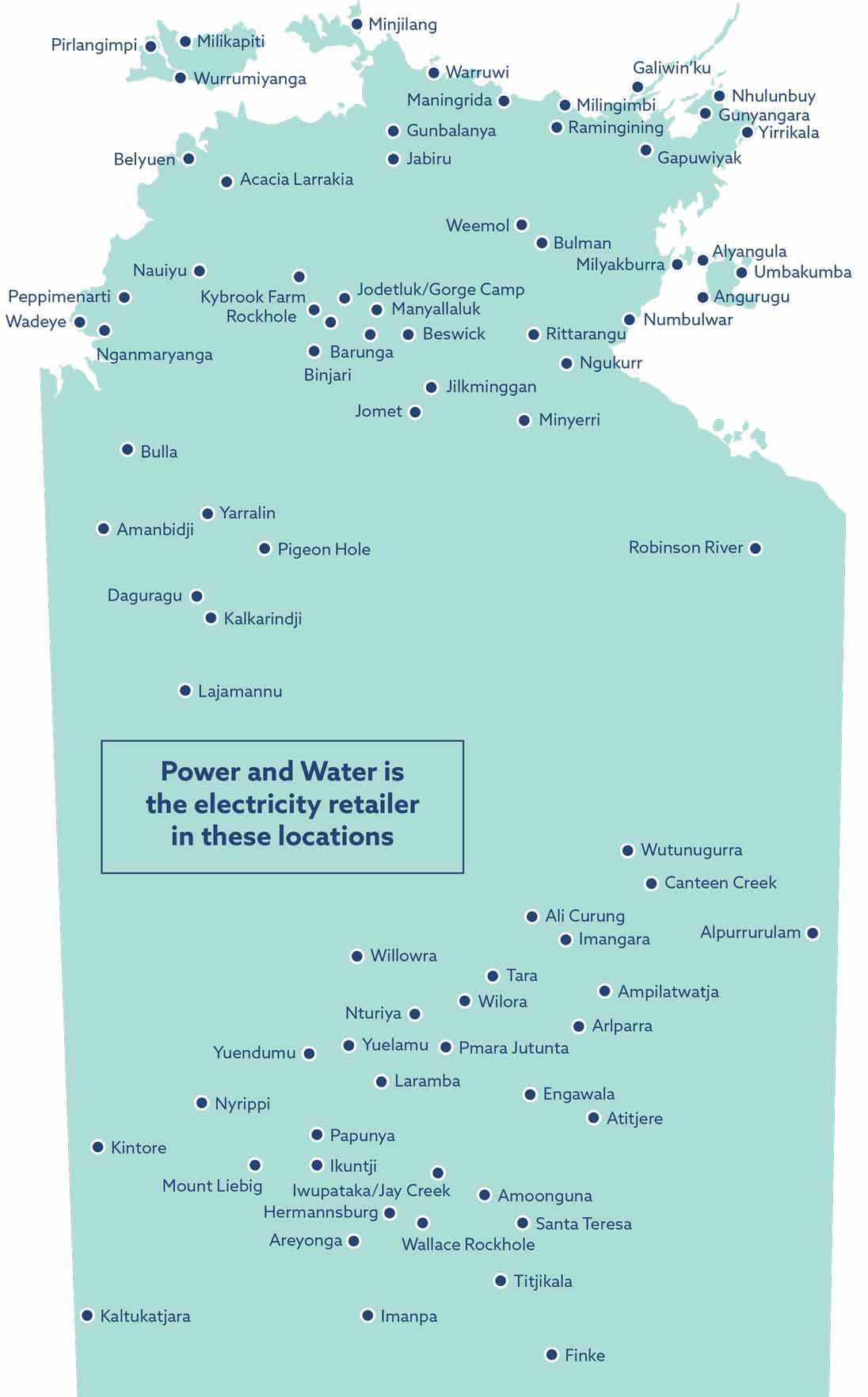 Map of where Power and Water is an electricity retailer 