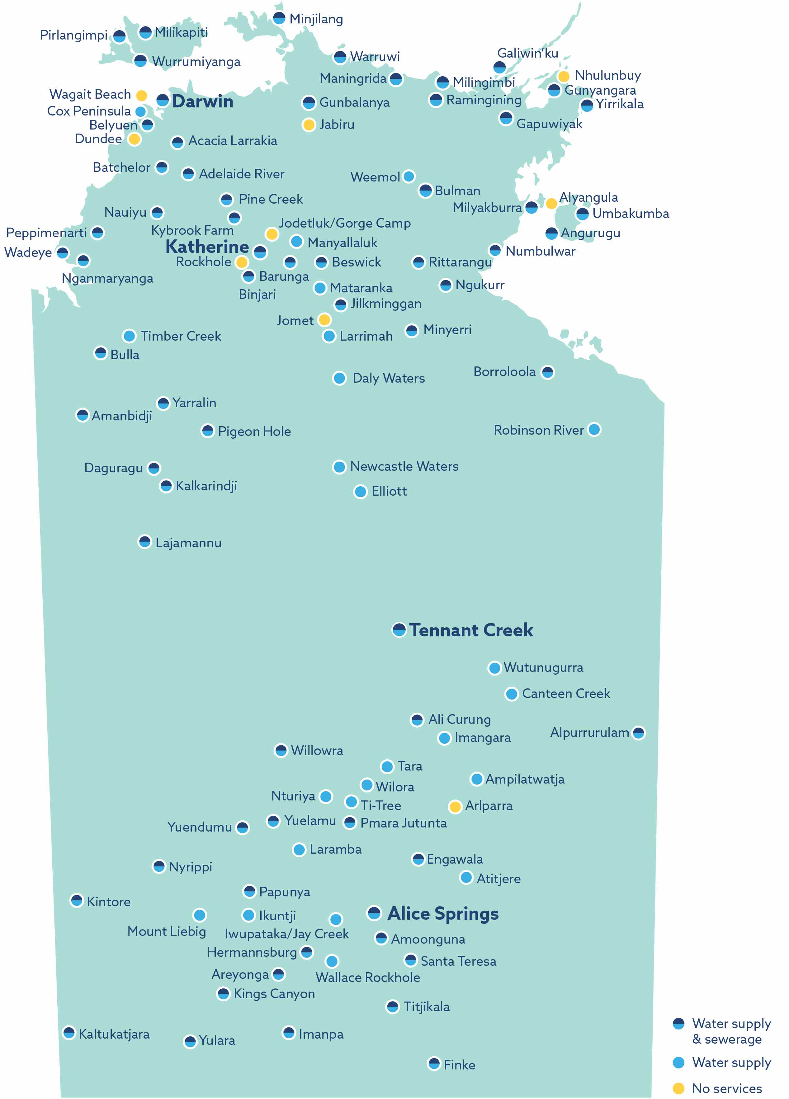 Power Water's image map of Water and Wastewater operations in the Northern Territory  